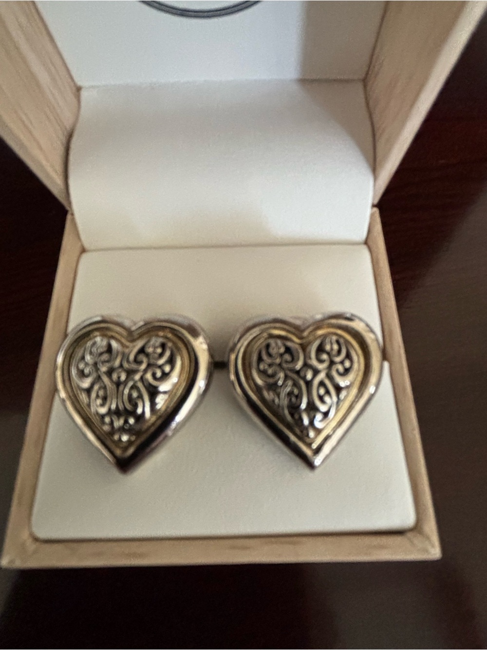 Source Unknown Silver Heart Filigree Earrings
